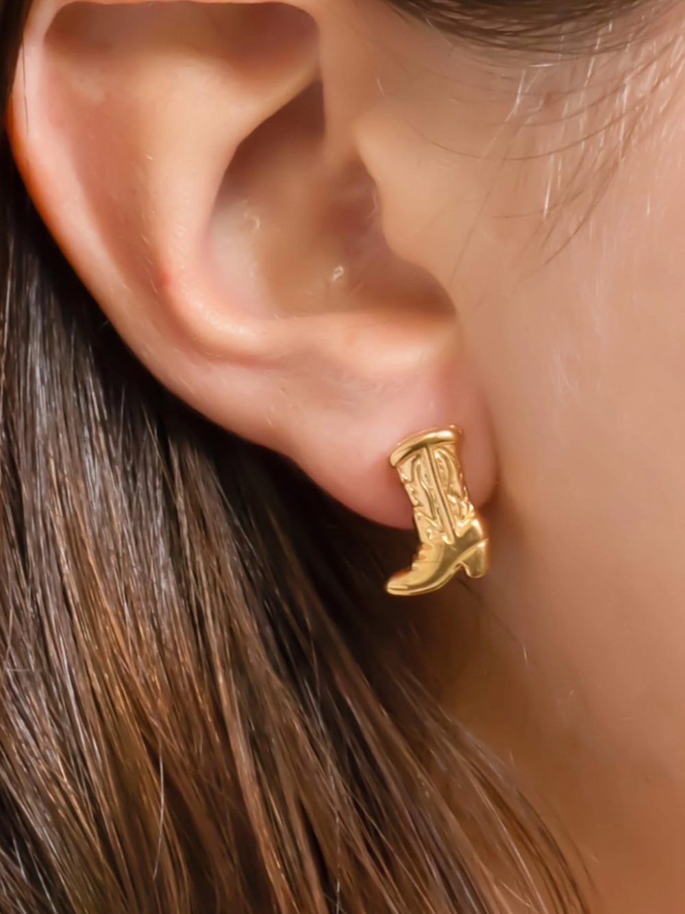 18K Gold PVD Stainless Steel Cowboy Boot Stud Earrings